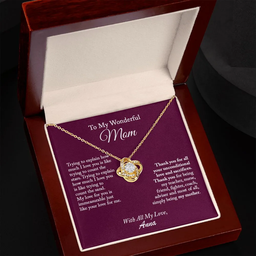 To My Wonderful Mom Love Knot Necklace, Mom Necklace