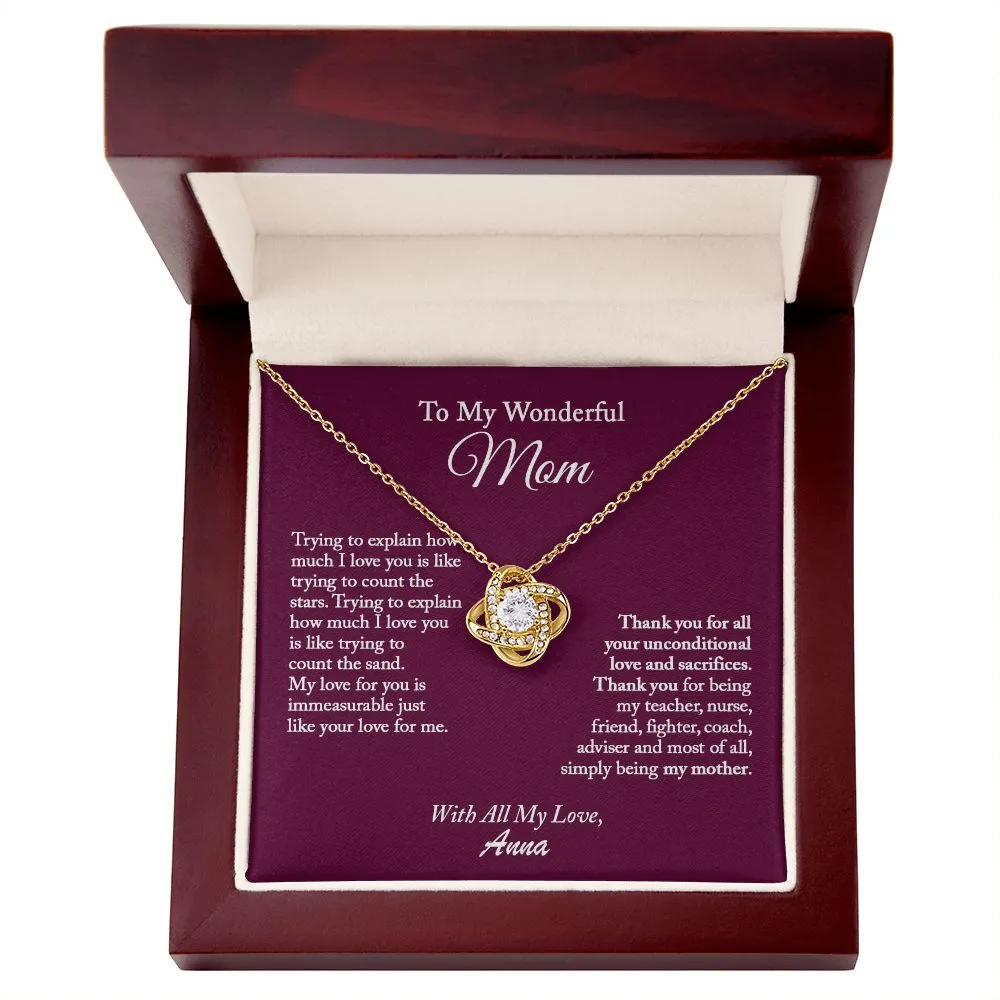 To My Wonderful Mom Love Knot Necklace, Mom Necklace