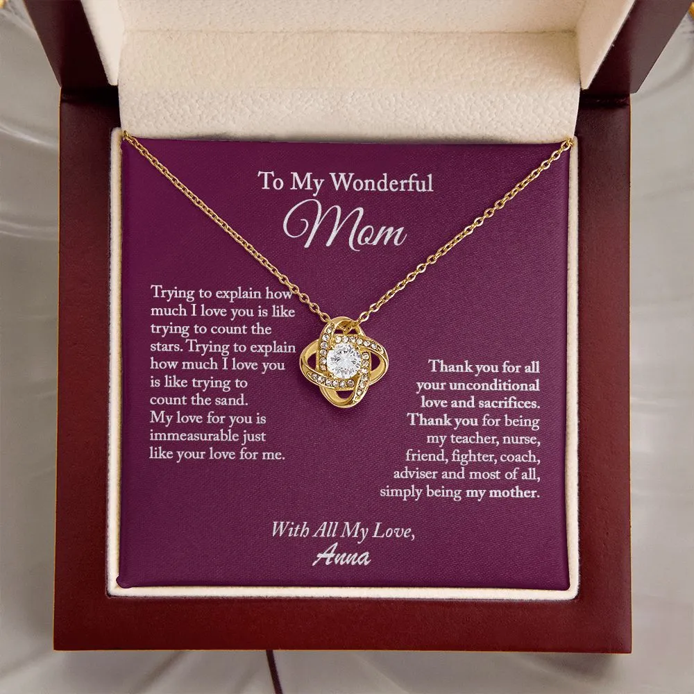 To My Wonderful Mom Love Knot Necklace, Mom Necklace