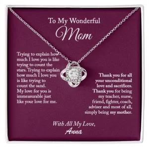 To My Wonderful Mom Love Knot Necklace, Mom Necklace