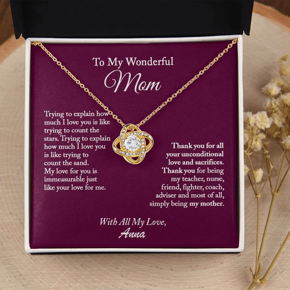 To My Wonderful Mom Love Knot Necklace, Mom Necklace