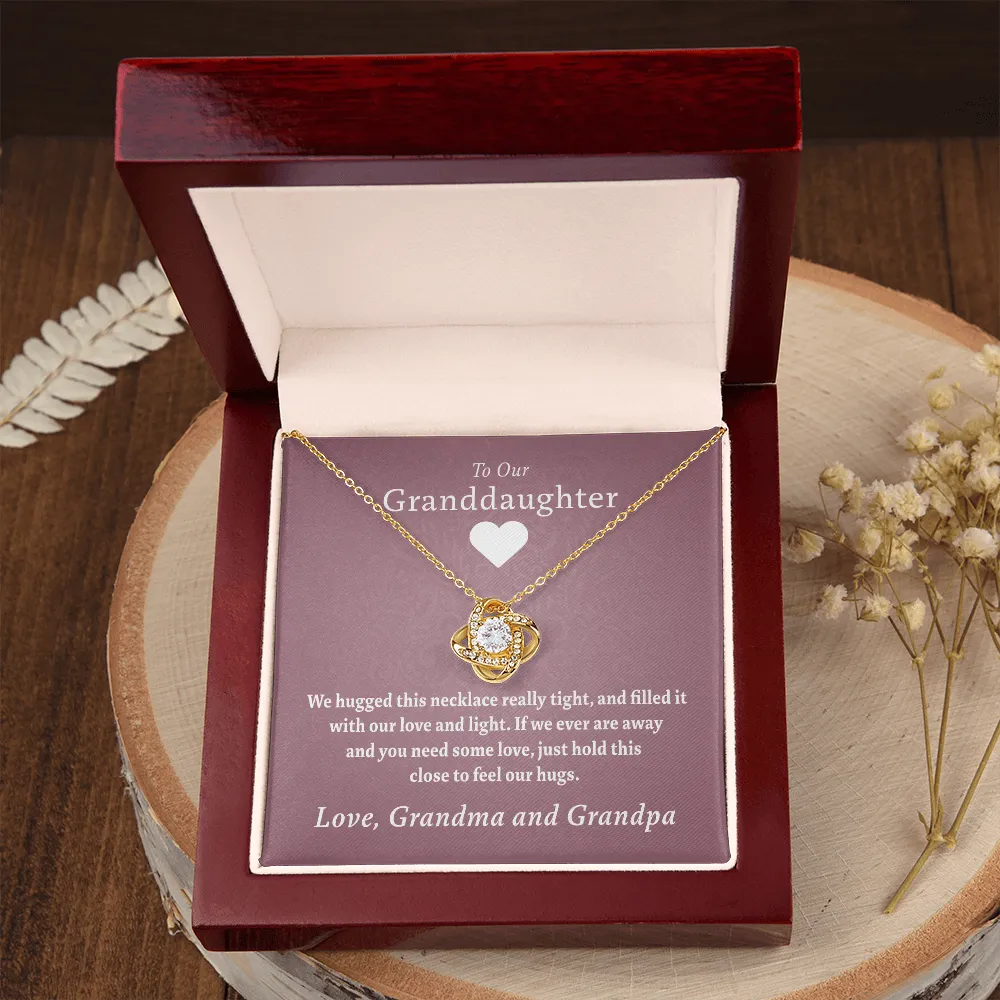To Our Granddaughter (From Grandma & Grandpa) - Hugged This Tight Red  | Gold and Stainless Steel Knot Necklace