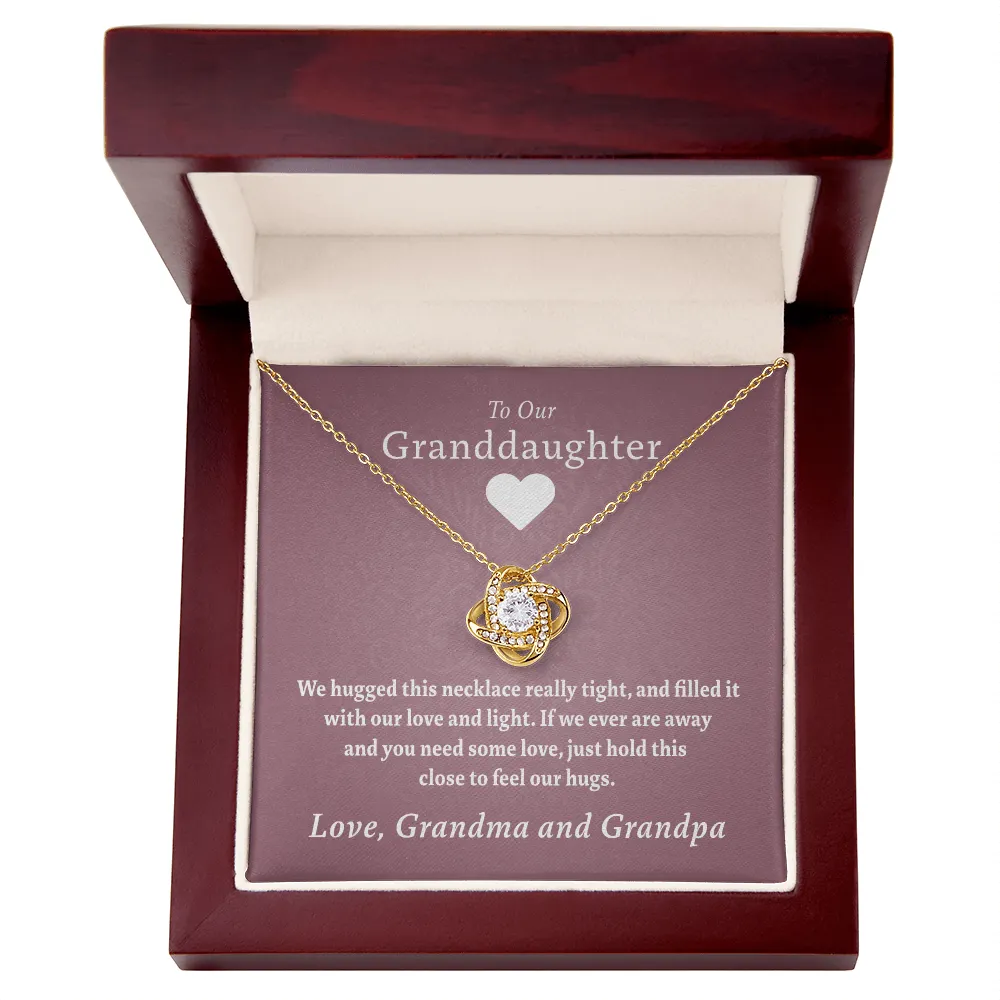 To Our Granddaughter (From Grandma & Grandpa) - Hugged This Tight Red  | Gold and Stainless Steel Knot Necklace