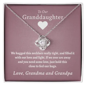 To Our Granddaughter (From Grandma & Grandpa) - Hugged This Tight Red  | Gold and Stainless Steel Knot Necklace