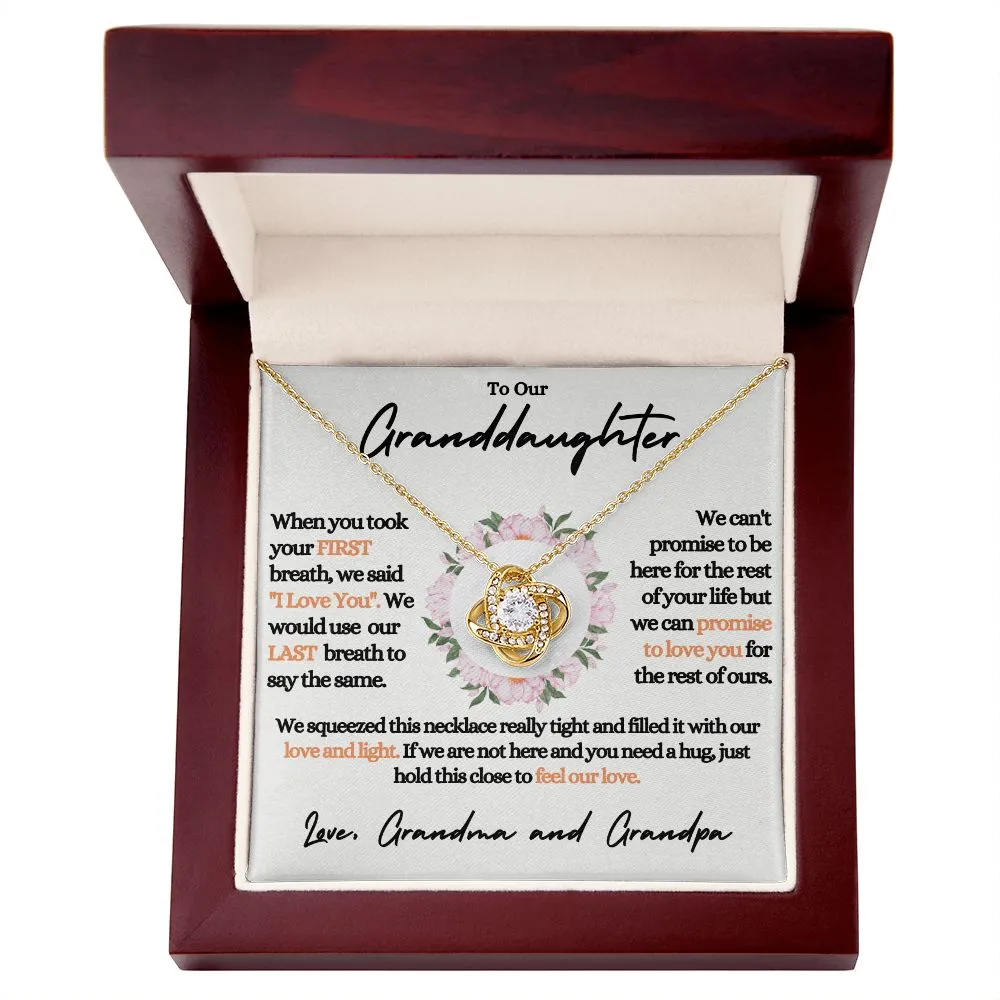 To Our Granddaughter (Love Grandma / Grandpa) Flowers Beautiful 14k White Gold Knot Necklace