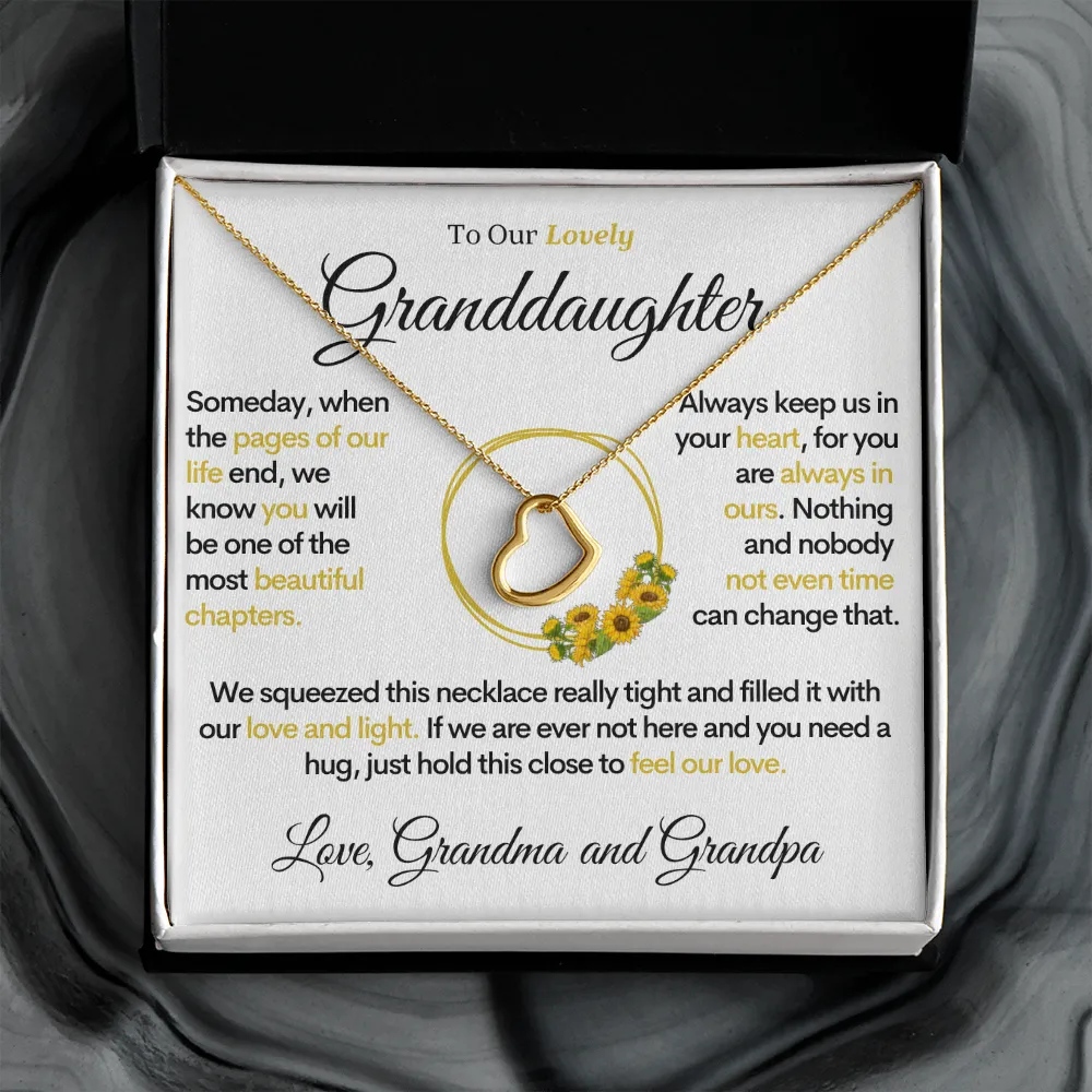 To Our Lovely Granddaughter - Sunflower Pages of Life, Gold Heart Necklace (From Grandma and Grandpa)
