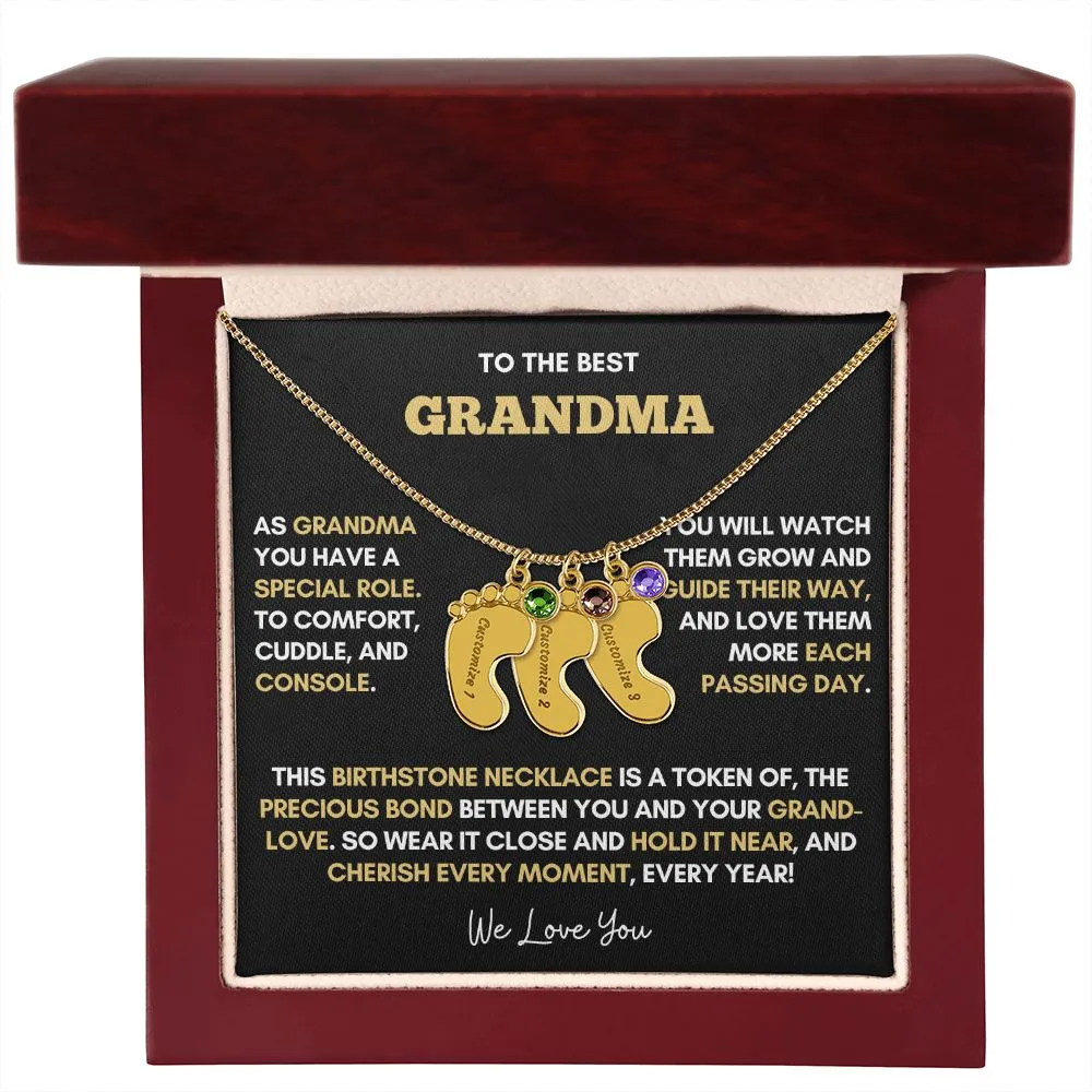 To The Best Grandma | Gold Birthstone and Personalized Name Necklace