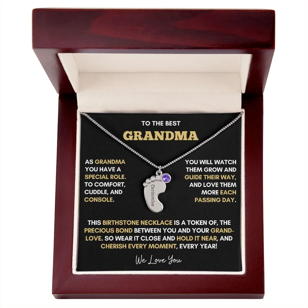 To The Best Grandma | Gold Birthstone and Personalized Name Necklace