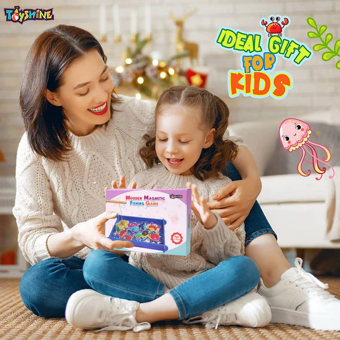 Toyshine Wooden Magnetic Fishing Game Toy with 12 Pcs-Multicolour
