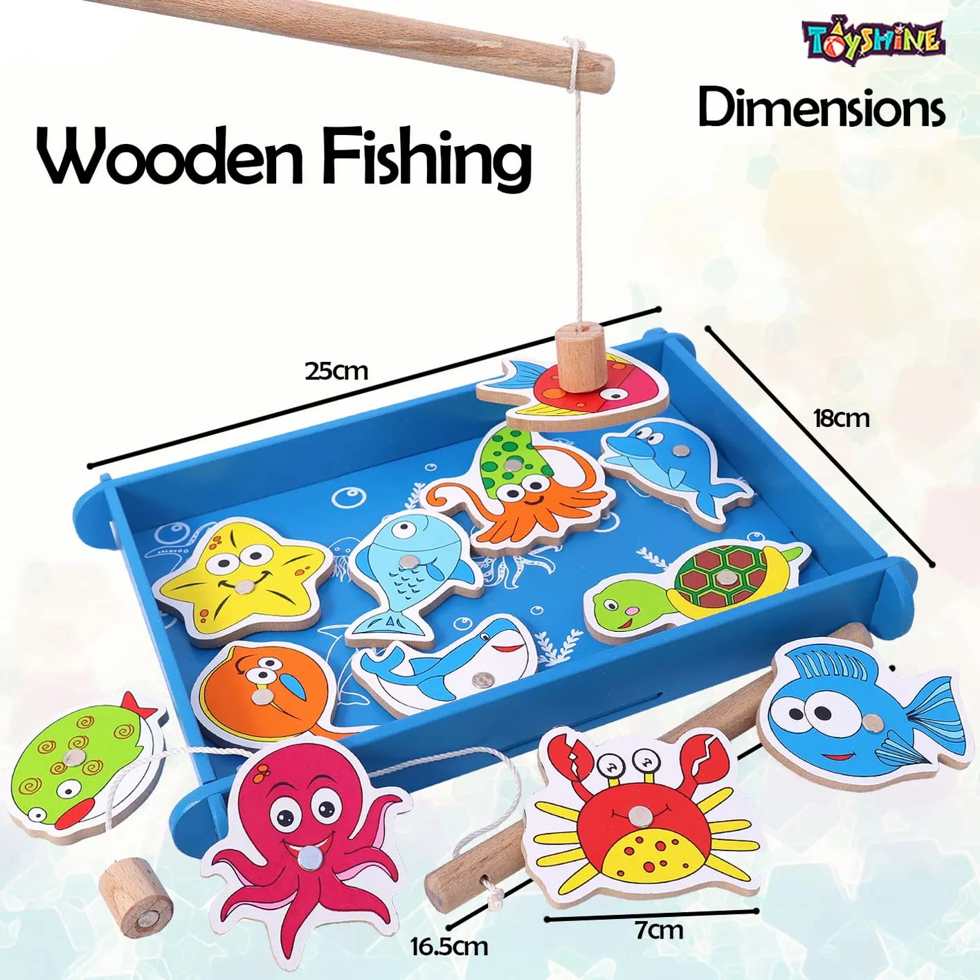 Toyshine Wooden Magnetic Fishing Game Toy with 12 Pcs-Multicolour