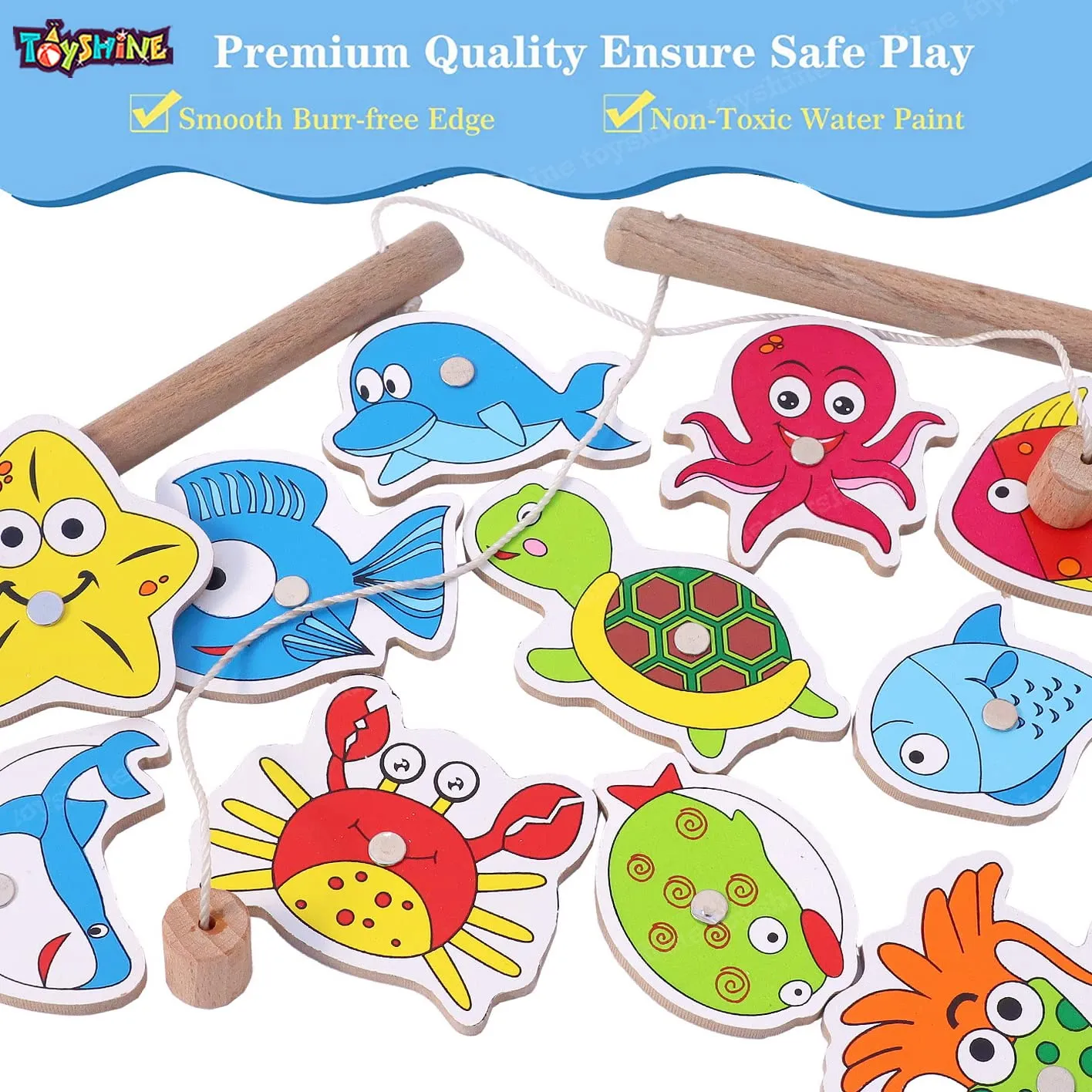 Toyshine Wooden Magnetic Fishing Game Toy with 12 Pcs-Multicolour