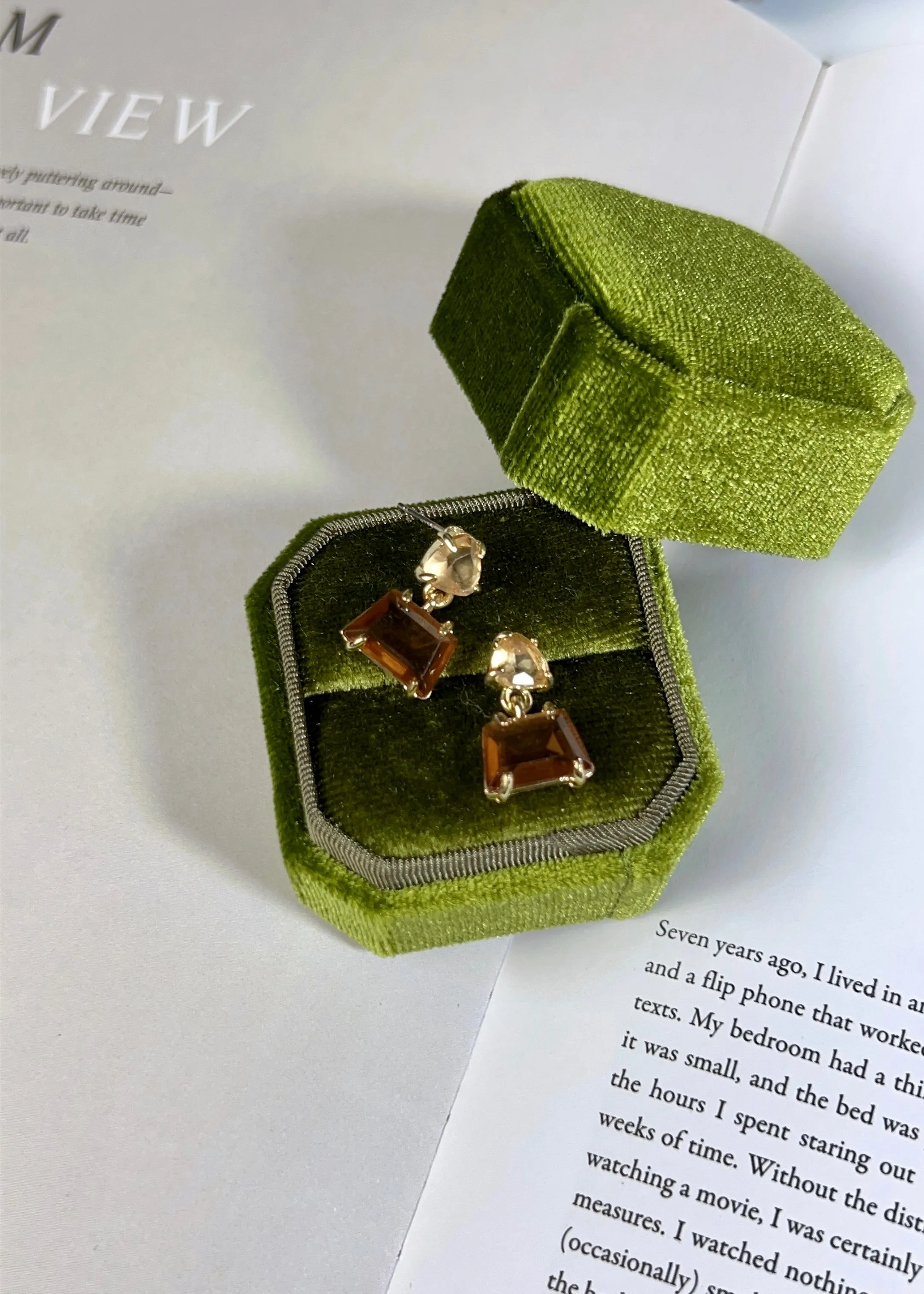 Trapezoid Smoky Quartz & Citrine Crystal Earrings