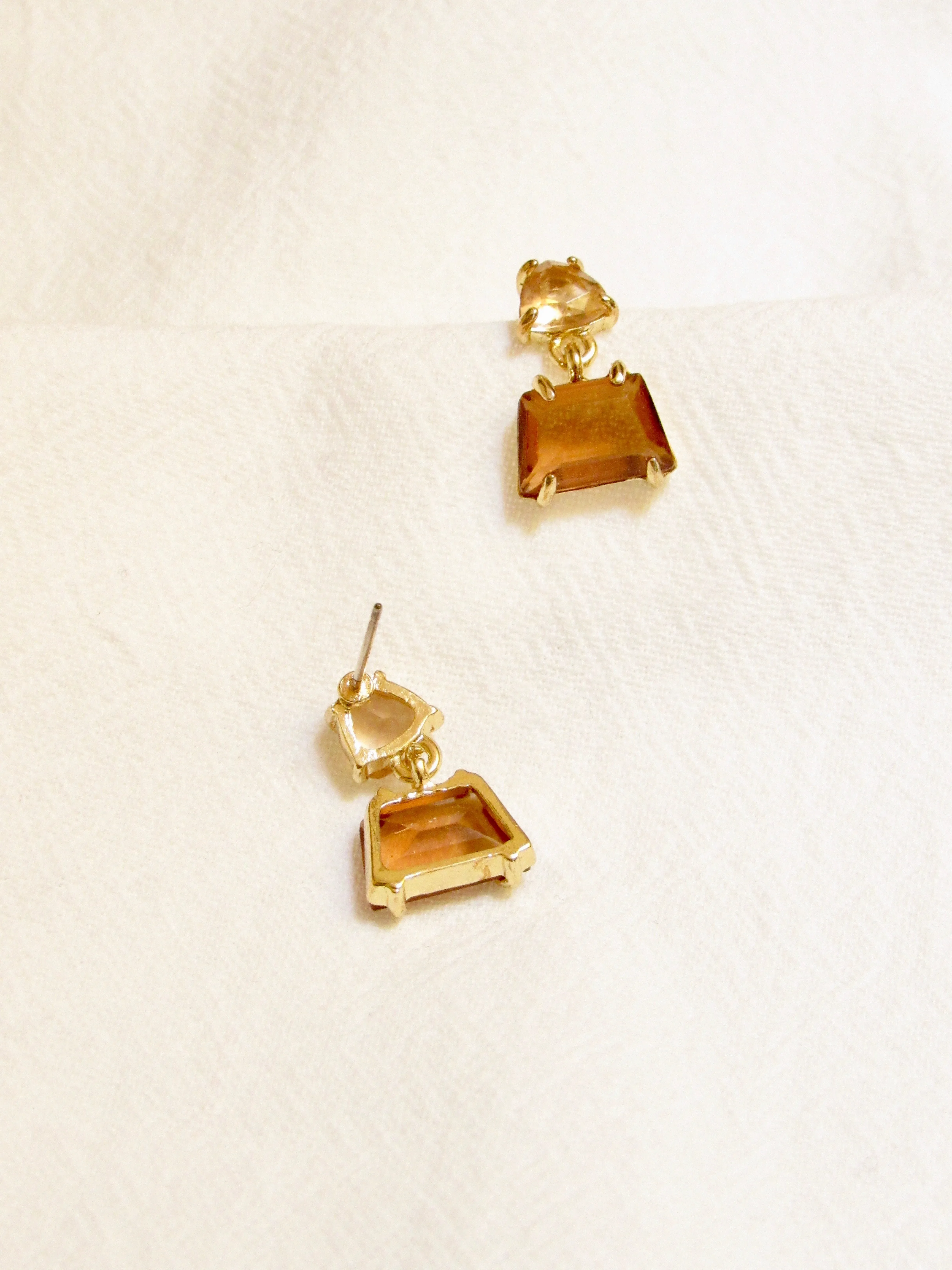 Trapezoid Smoky Quartz & Citrine Crystal Earrings