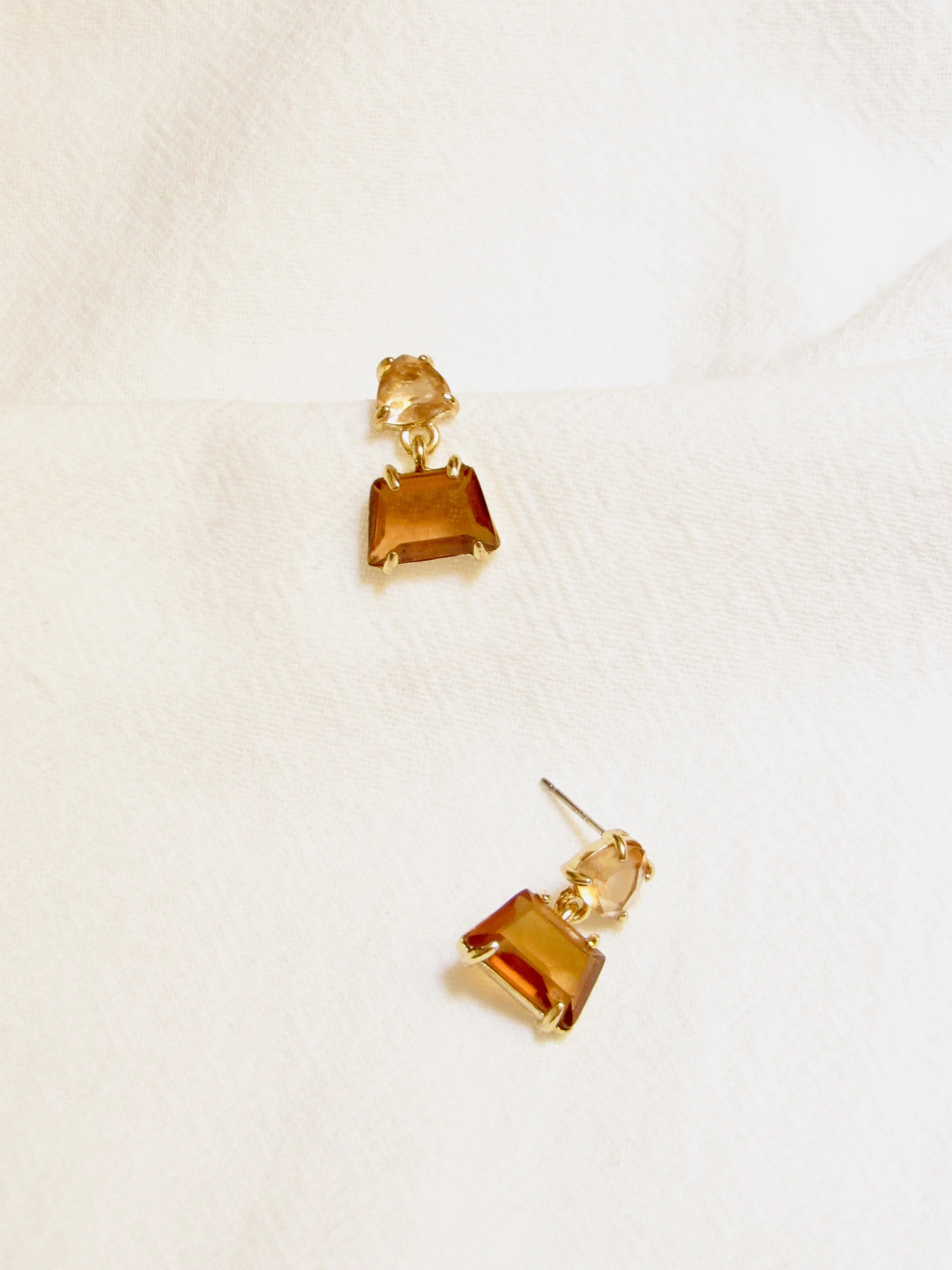 Trapezoid Smoky Quartz & Citrine Crystal Earrings