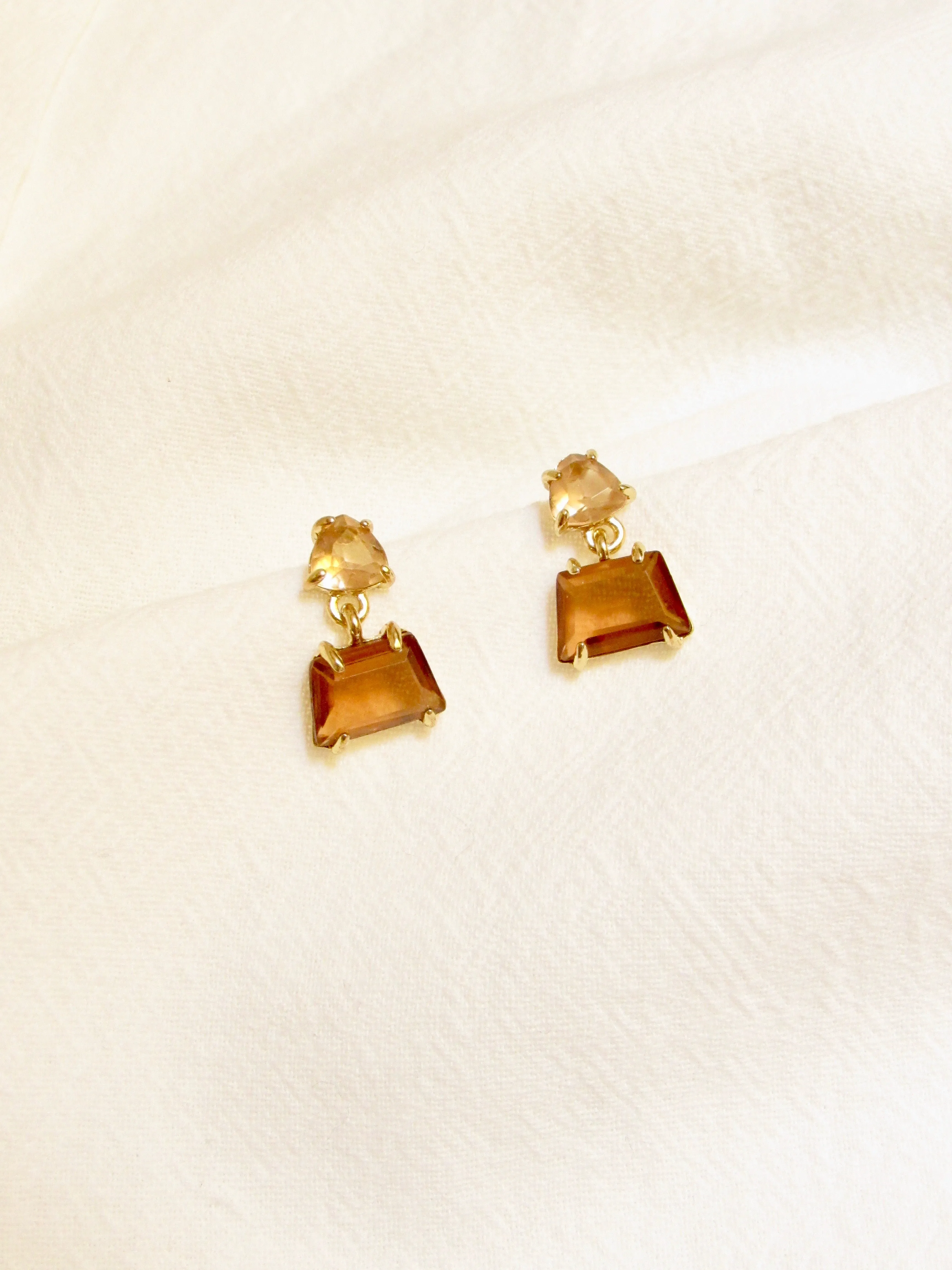 Trapezoid Smoky Quartz & Citrine Crystal Earrings