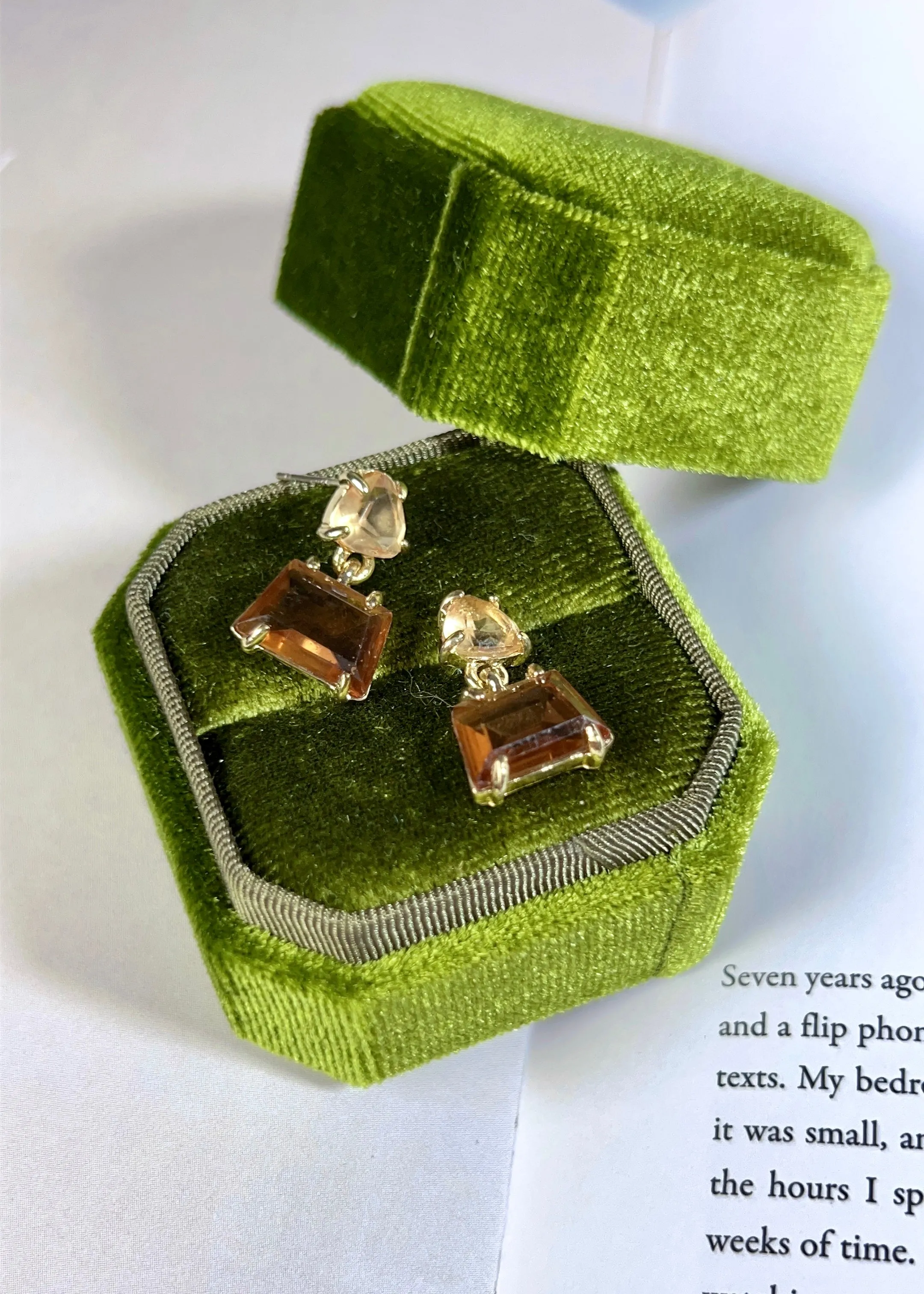Trapezoid Smoky Quartz & Citrine Crystal Earrings