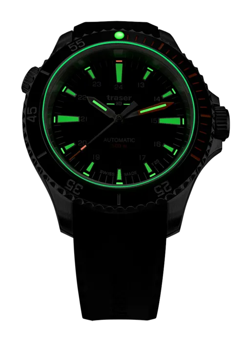Traser P67 Diver Swiss Automatic, Tritium Illumination, Black Dial and Rubber Dive Strap - 110322
