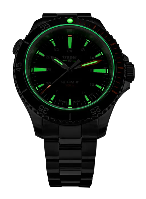 Traser P67 Diver Swiss Automatic, Tritium Illumination, Black Dial, Steel Dive Bracelet - 110324