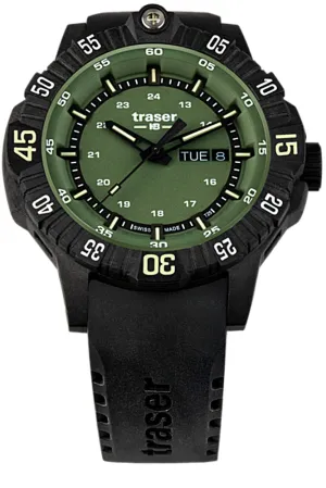 Traser P99 Q Tactical Green, Tritium Military Watch, Green Dial, Black Rubber Dive Strap, 110727