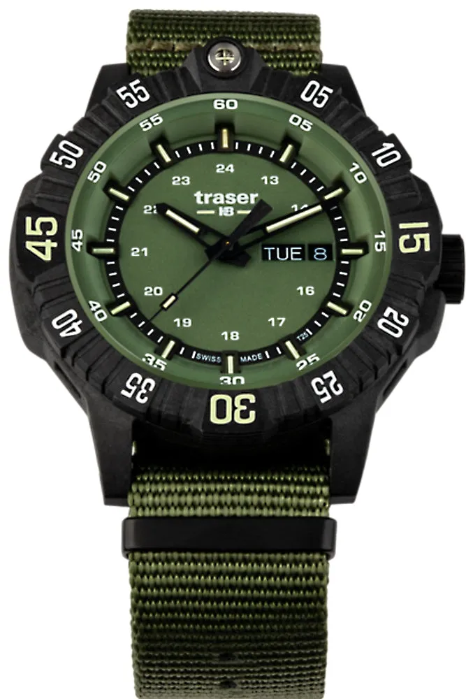 Traser P99 Q Tactical Green, Tritium Military Watch, Green Dial, Nylon Strap, 110726