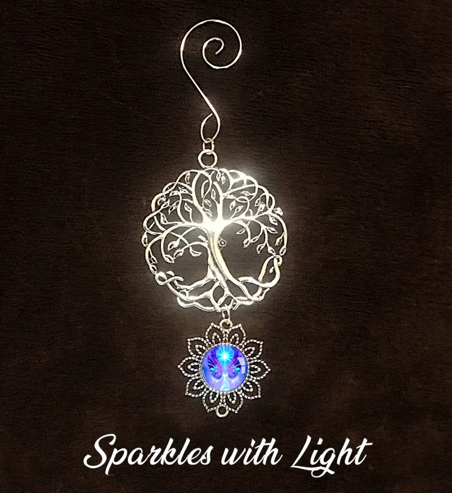 Tree of Life Pewter Hanging Ornament with Violet Angel Art Pendant - "Hope"