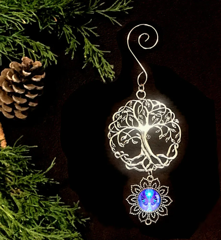 Tree of Life Pewter Hanging Ornament with Violet Angel Art Pendant - "Hope"