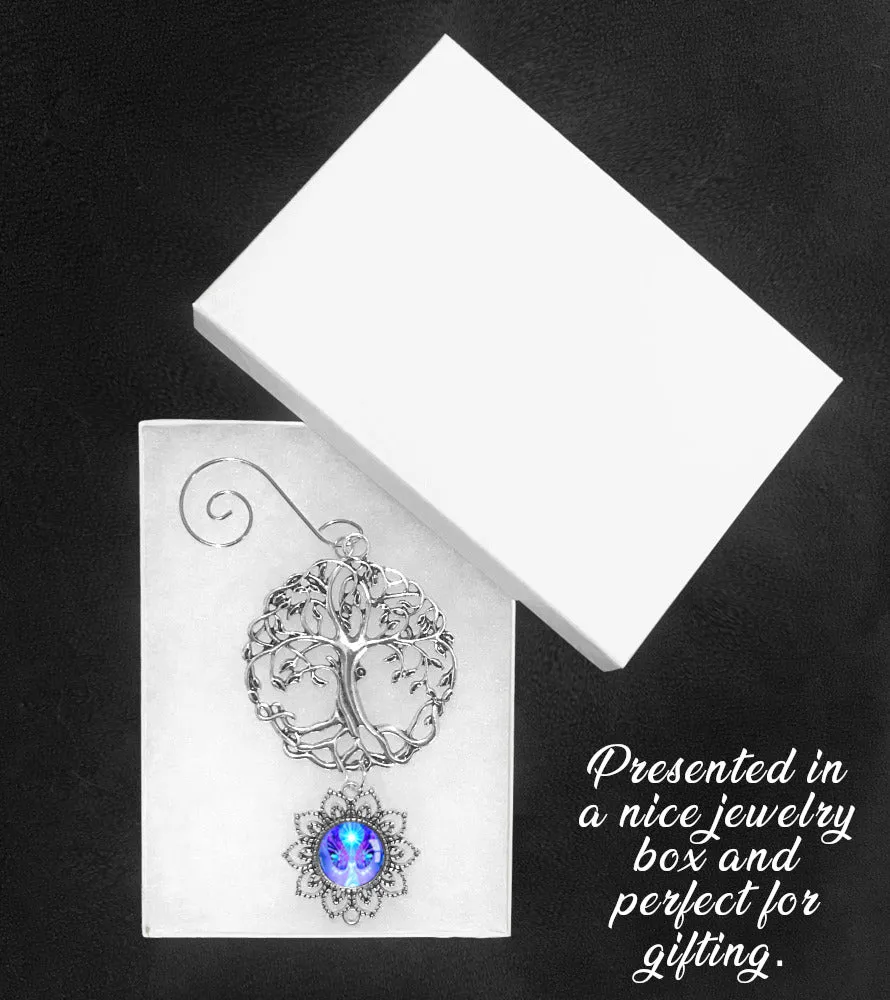 Tree of Life Pewter Hanging Ornament with Violet Angel Art Pendant - "Hope"