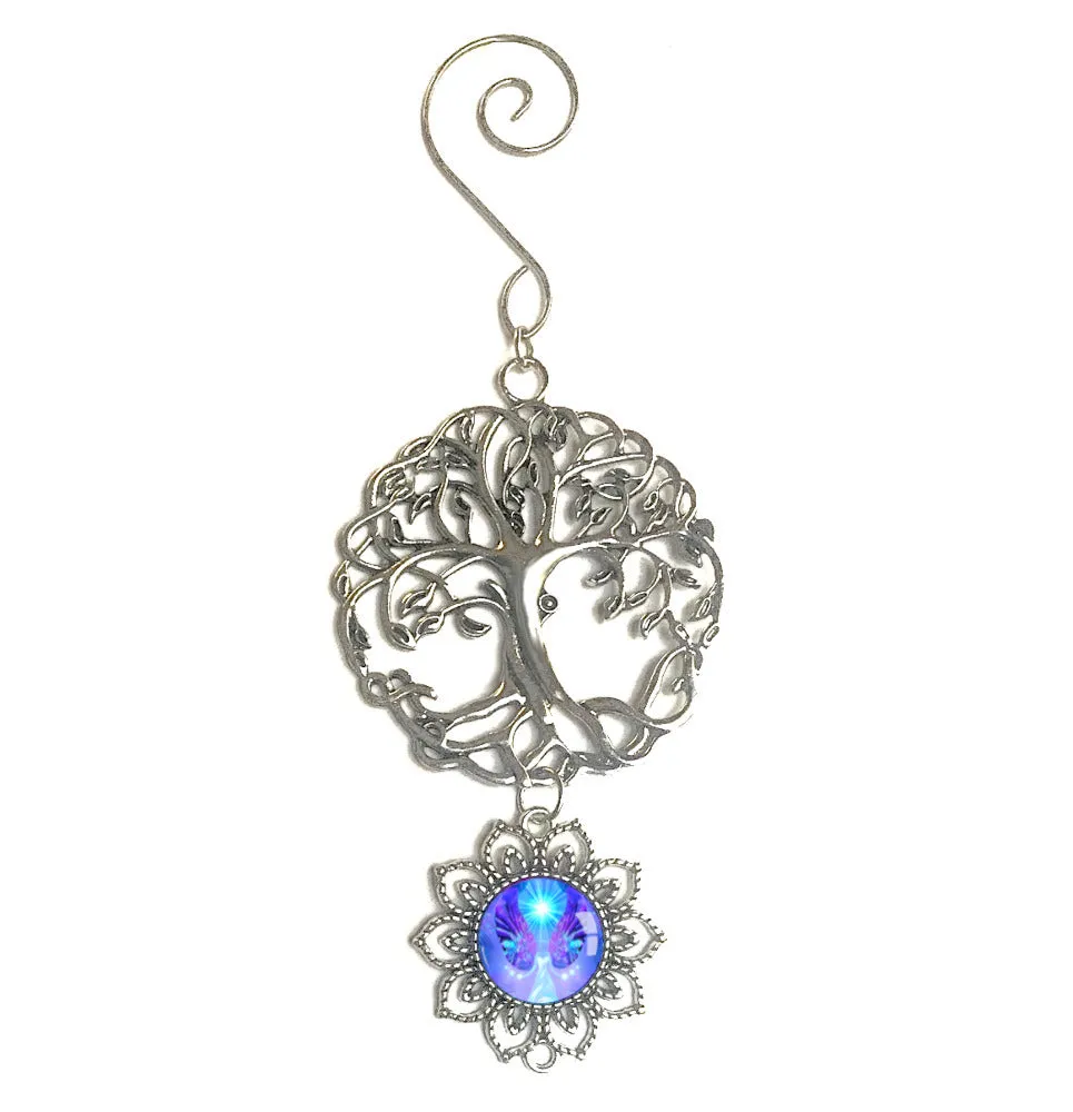 Tree of Life Pewter Hanging Ornament with Violet Angel Art Pendant - "Hope"