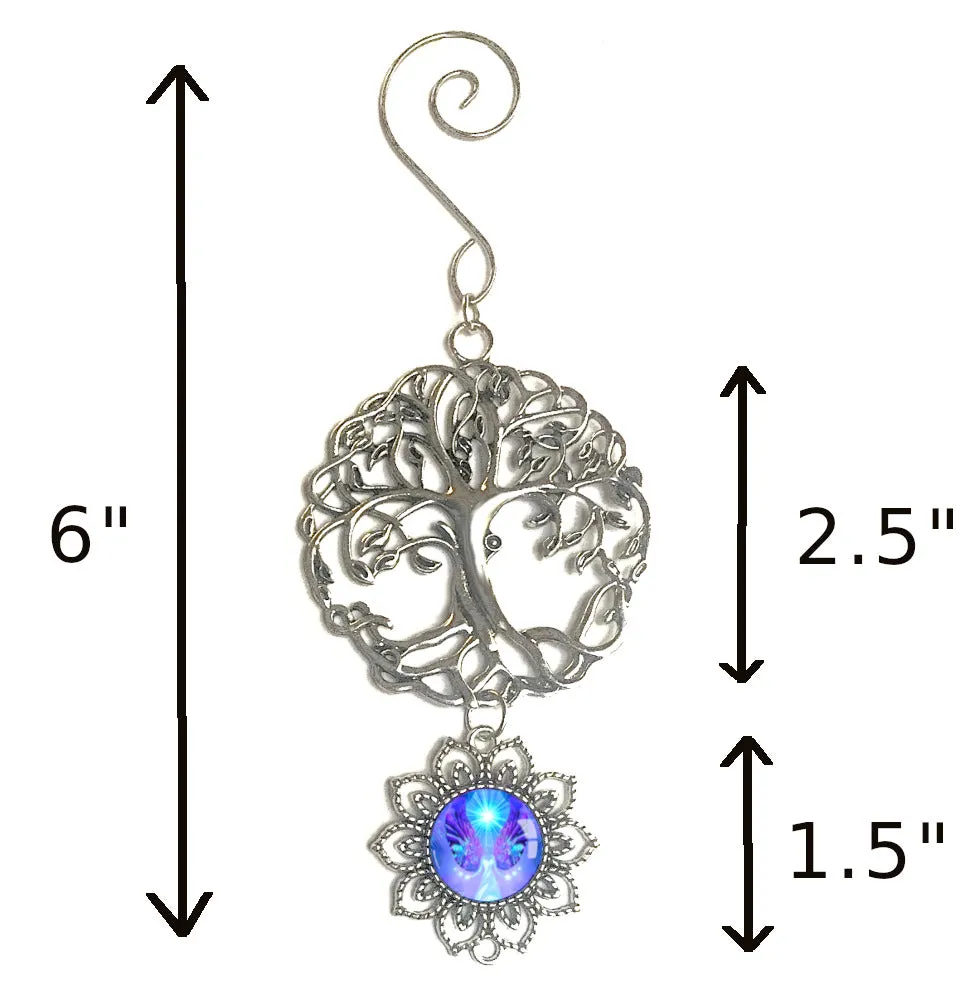 Tree of Life Pewter Hanging Ornament with Violet Angel Art Pendant - "Hope"