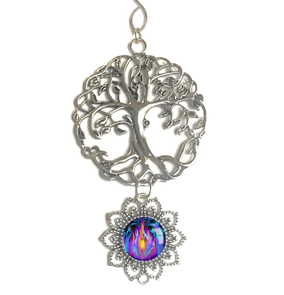 Tree of Life Pewter Hanging Ornament with Violet Flame Art Pendant-"Transmutation"
