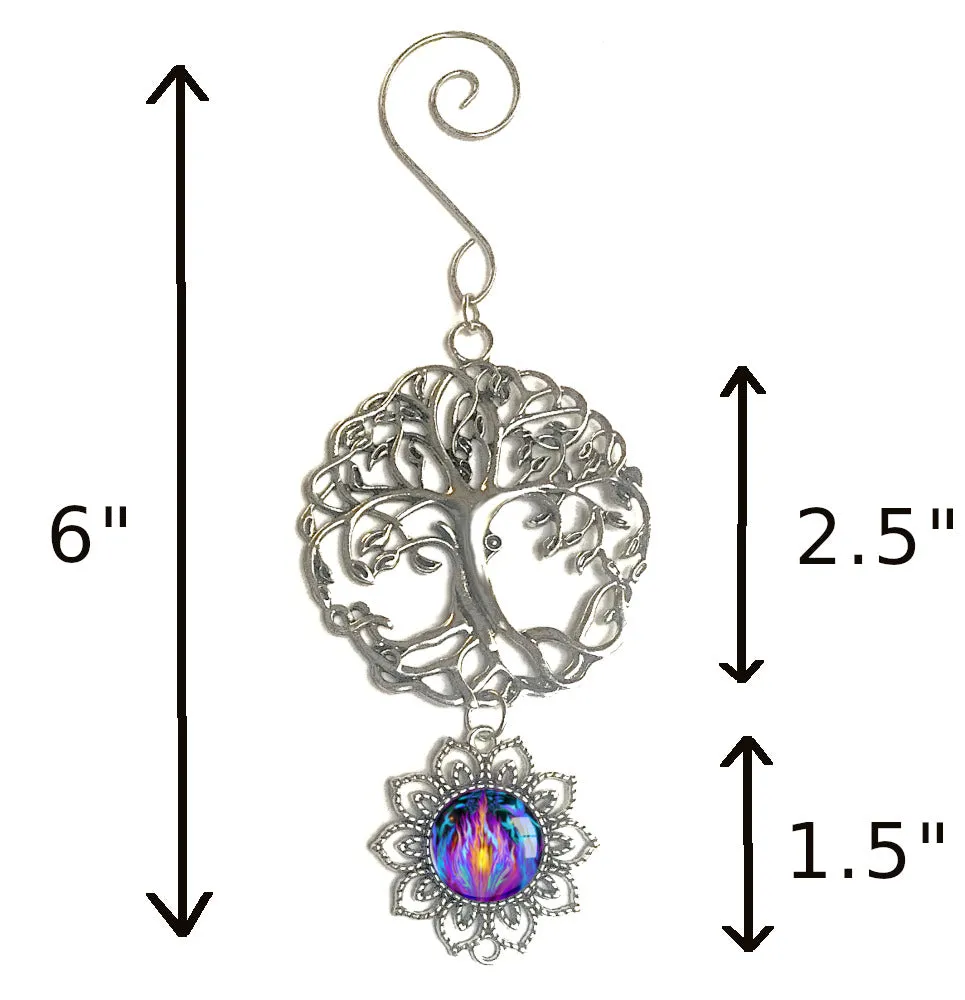 Tree of Life Pewter Hanging Ornament with Violet Flame Art Pendant-"Transmutation"