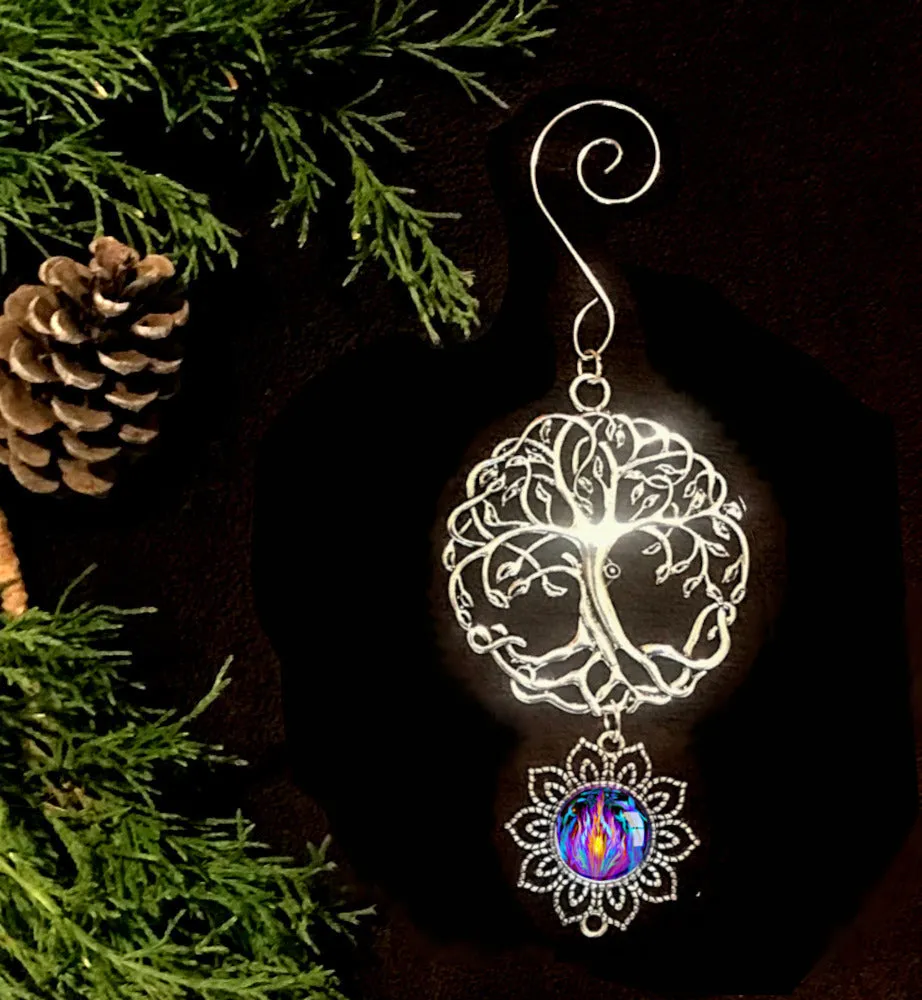 Tree of Life Pewter Hanging Ornament with Violet Flame Art Pendant-"Transmutation"