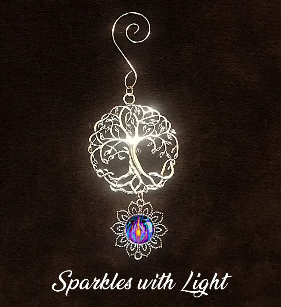 Tree of Life Pewter Hanging Ornament with Violet Flame Art Pendant-"Transmutation"