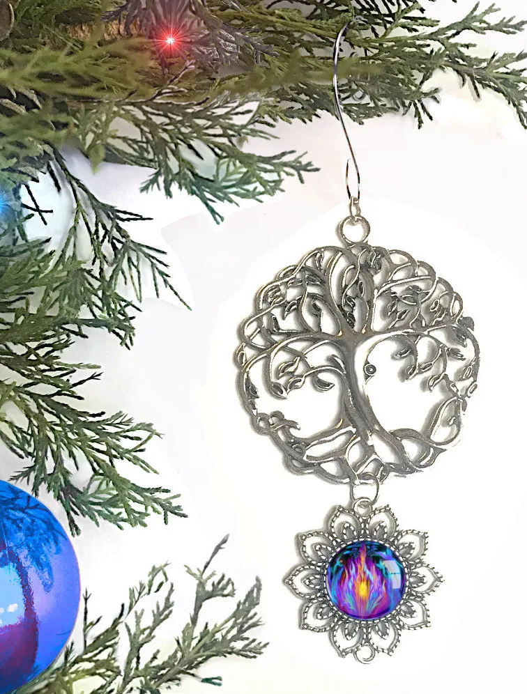 Tree of Life Pewter Hanging Ornament with Violet Flame Art Pendant-"Transmutation"