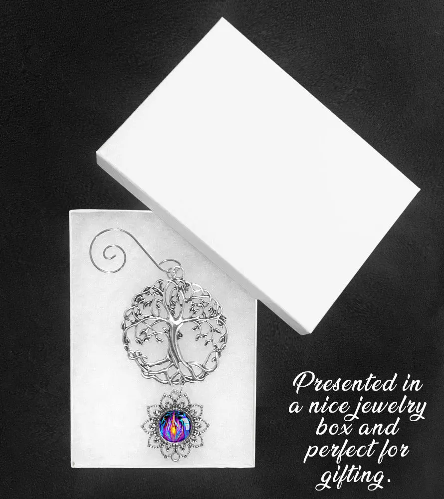 Tree of Life Pewter Hanging Ornament with Violet Flame Art Pendant-"Transmutation"