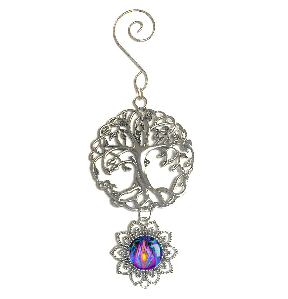Tree of Life Pewter Hanging Ornament with Violet Flame Art Pendant-"Transmutation"