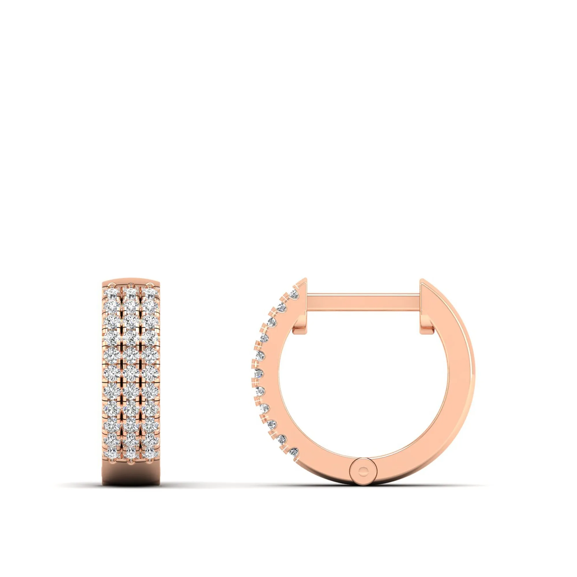 Triple Row Diamond Huggie Earrings