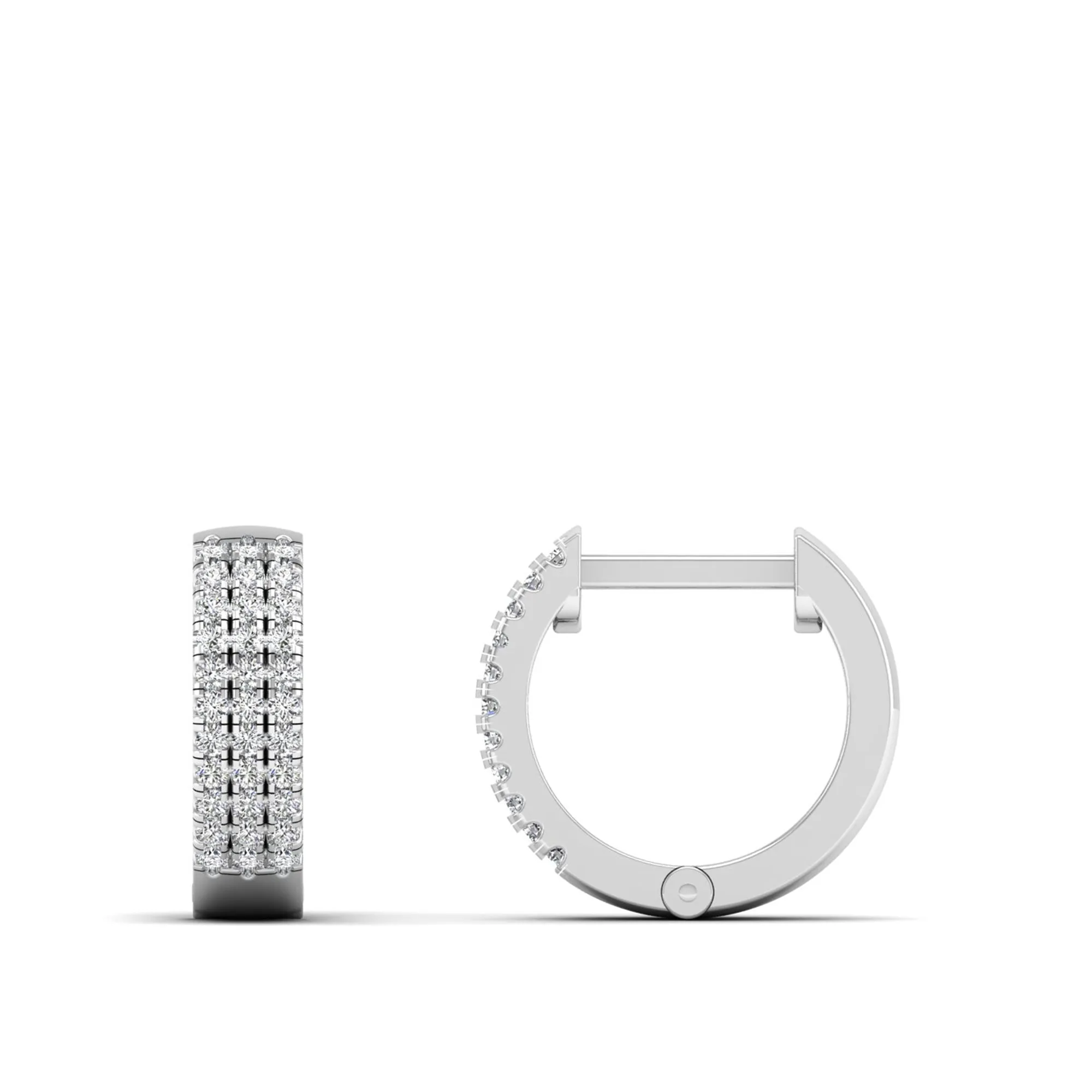Triple Row Diamond Huggie Earrings