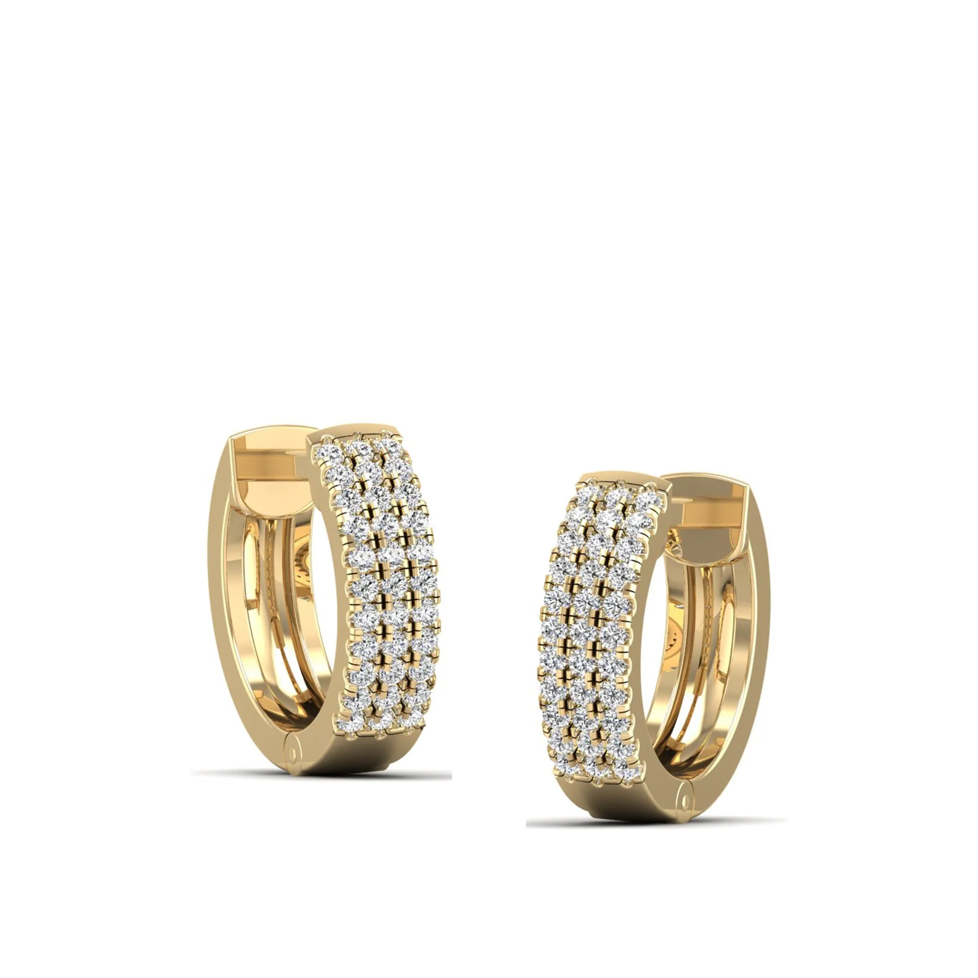 Triple Row Diamond Huggie Earrings