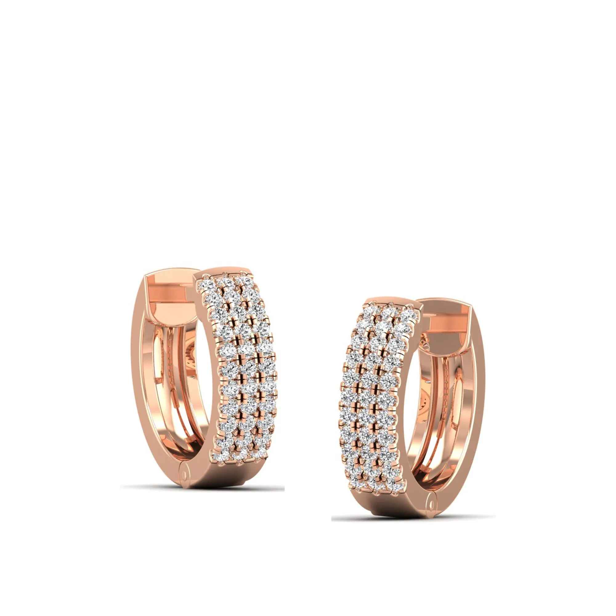 Triple Row Diamond Huggie Earrings