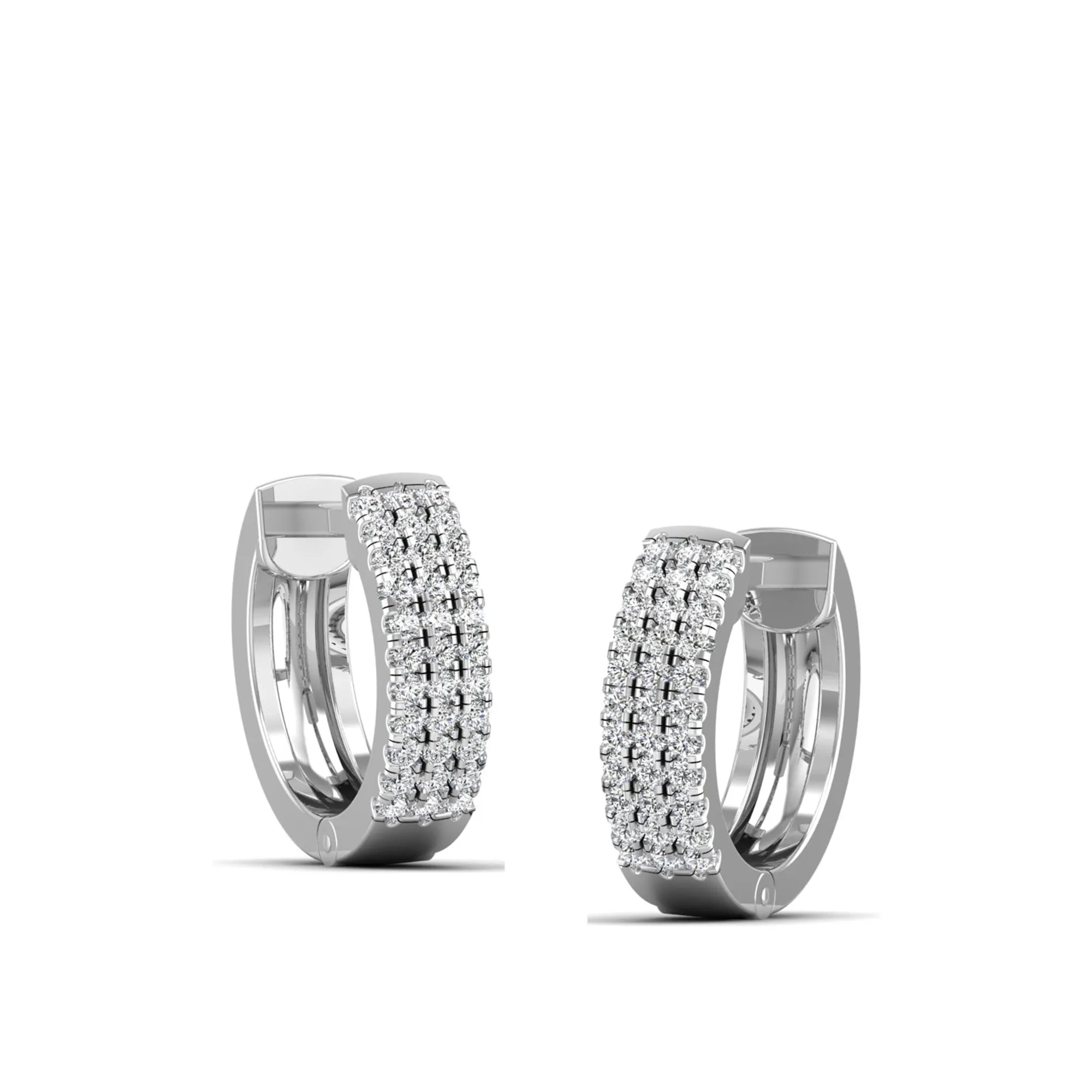Triple Row Diamond Huggie Earrings
