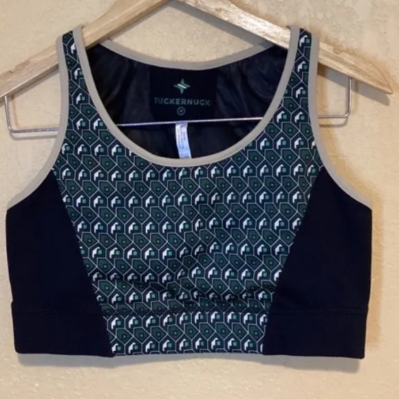 Tuckernuck Athletic Bra, Size Medium, Green Geometric Print