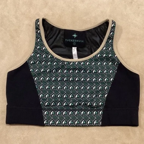 Tuckernuck Athletic Bra, Size Medium, Green Geometric Print