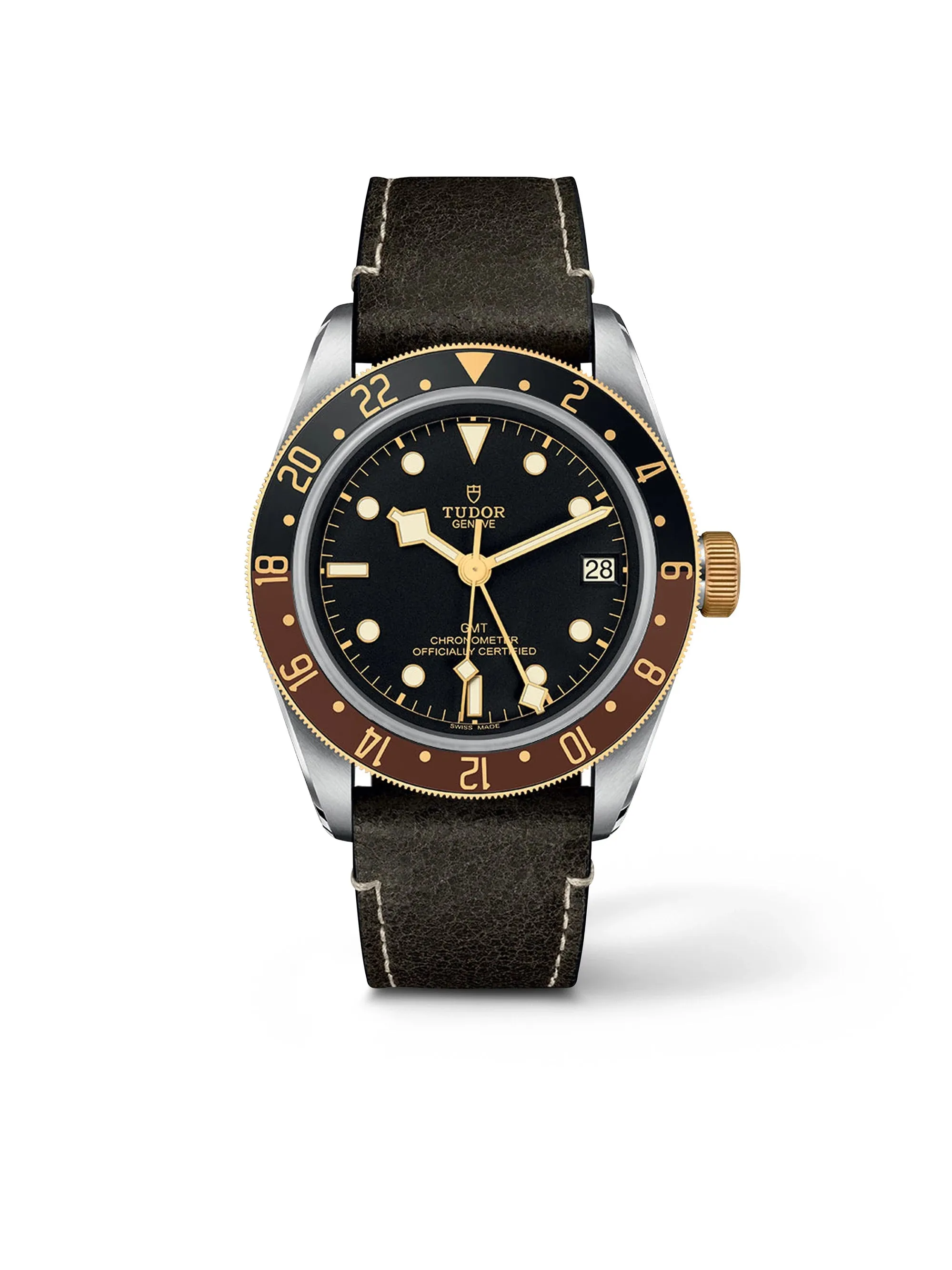 TUDOR Black Bay GMT S&G 41mm Case, Black Dial, Brown Leather Bracelet (M79833MN-0003)
