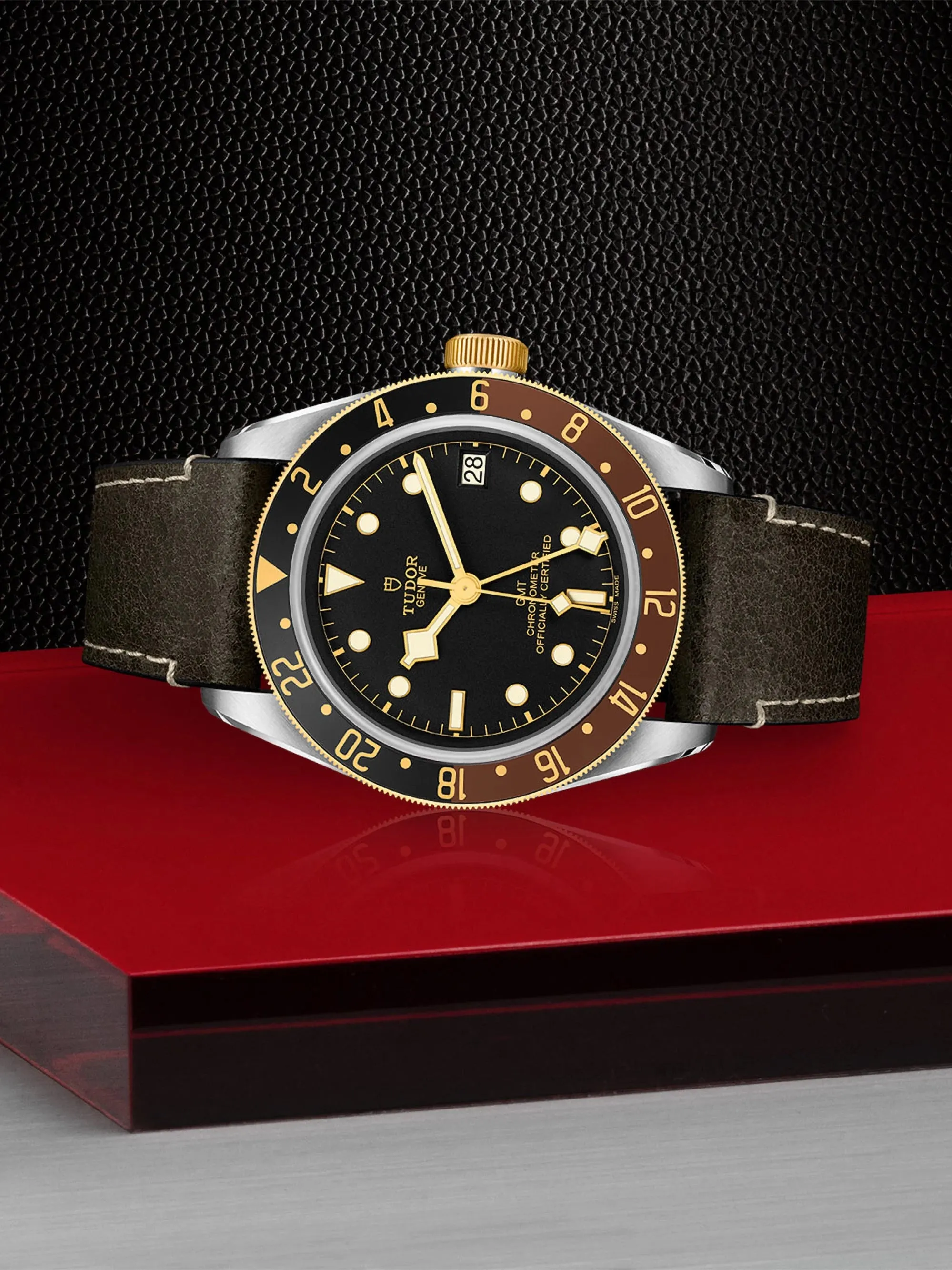 TUDOR Black Bay GMT S&G 41mm Case, Black Dial, Brown Leather Bracelet (M79833MN-0003)