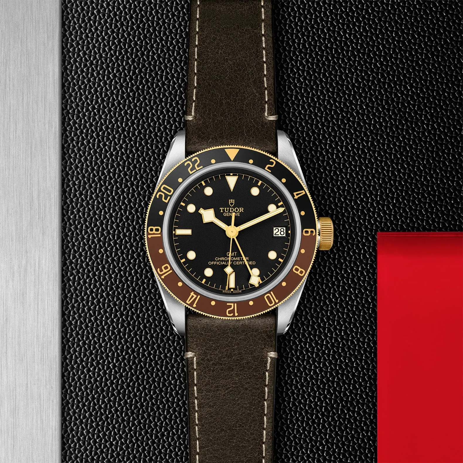 TUDOR Black Bay GMT S&G 41mm Case, Black Dial, Brown Leather Bracelet (M79833MN-0003)