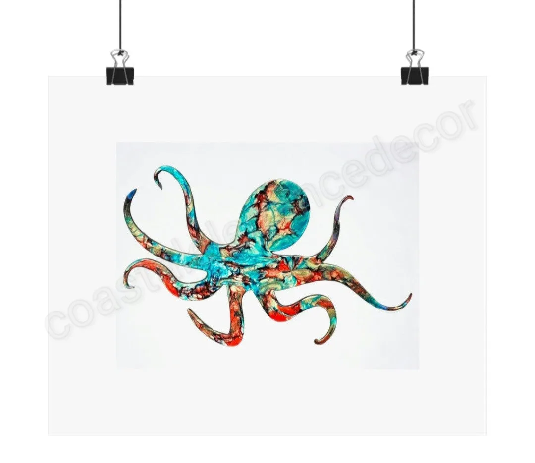 Turquoise and Red Octopus Museum Grade Print