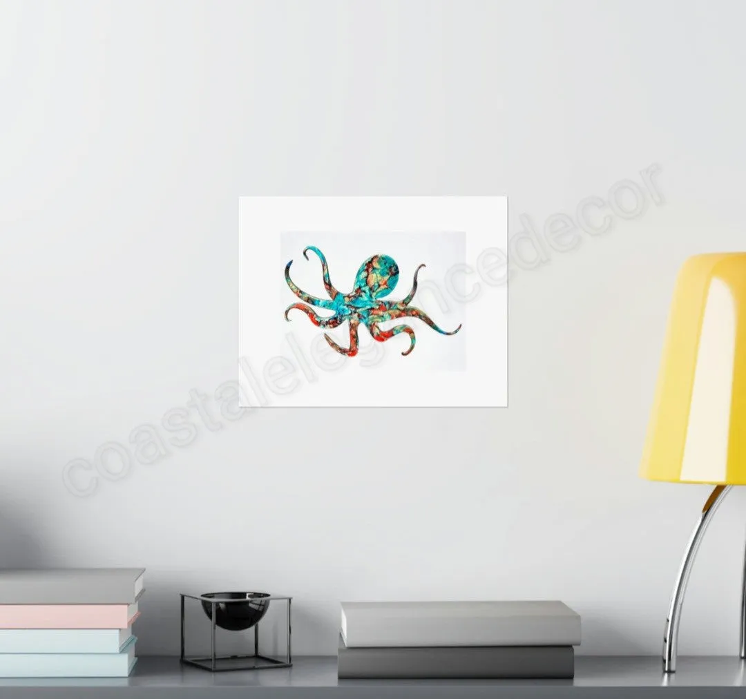 Turquoise and Red Octopus Museum Grade Print