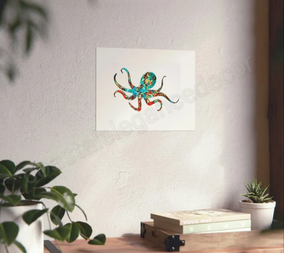 Turquoise and Red Octopus Museum Grade Print