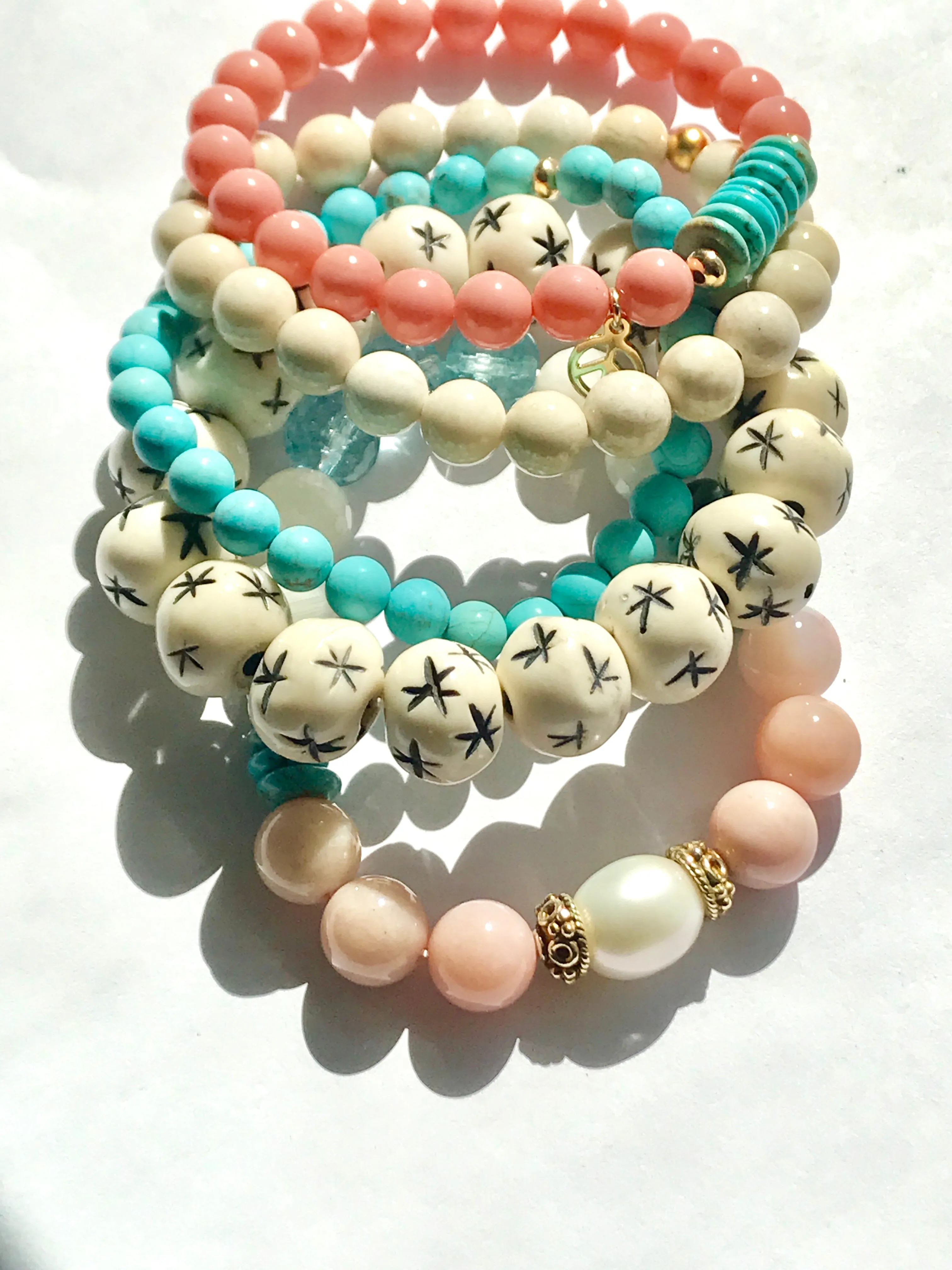 Turquoise Coral Stack Bracelet Set of 3 Boho Style